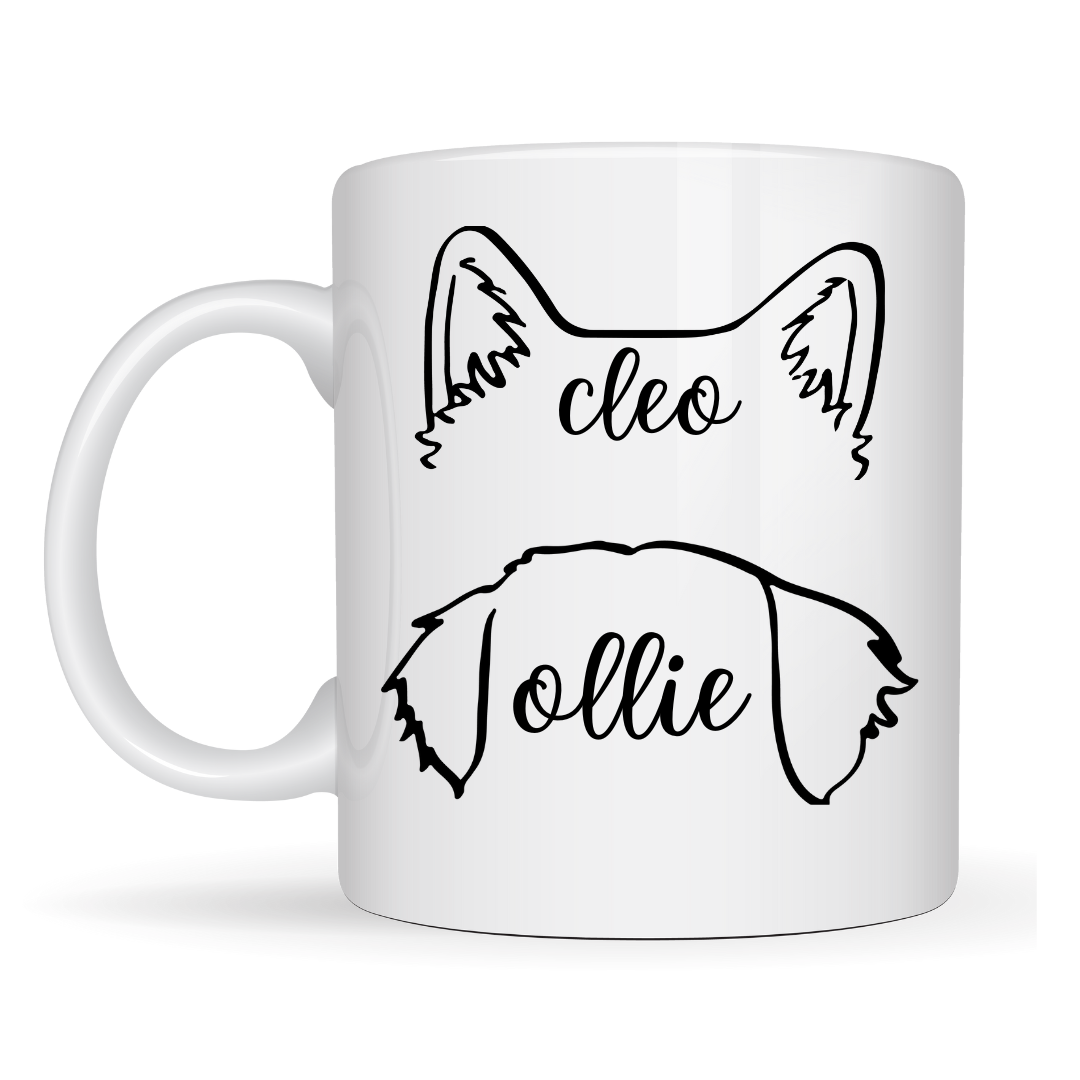 Personalized Pet Ear Ceramic Mug - Classic White (11oz)